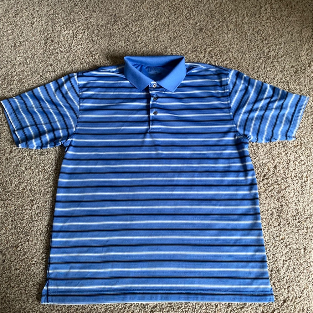 PGA Tour Men’s Short Sleeved Polo Large Blue Stripes